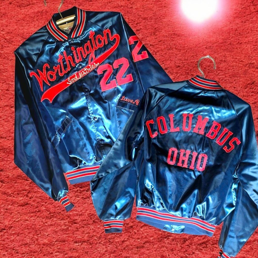 Vintage Men's Satin Embroidered King Louie  Bomber Jacket USA Sz L Flannel Lined